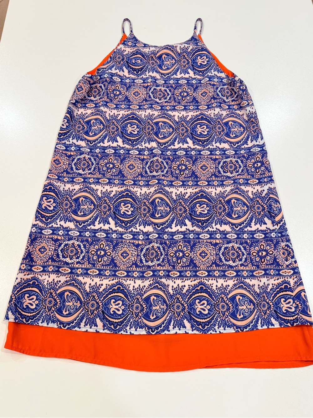 THML Blue & Orange Paisley Swing Dress Size M Boho Sleeveless Lined - Picture 7 of 8